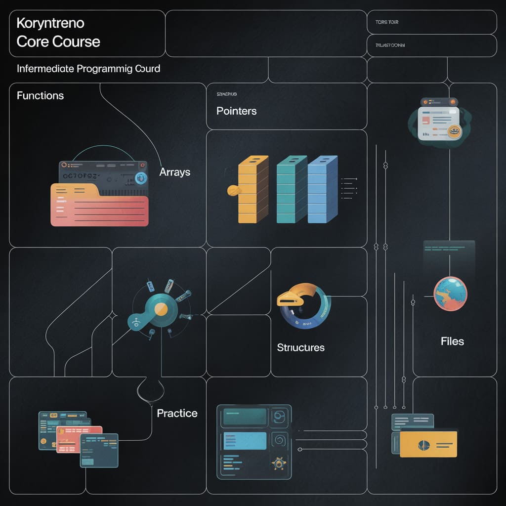Diagram of an intermediate programming course structure with various topics and concepts.