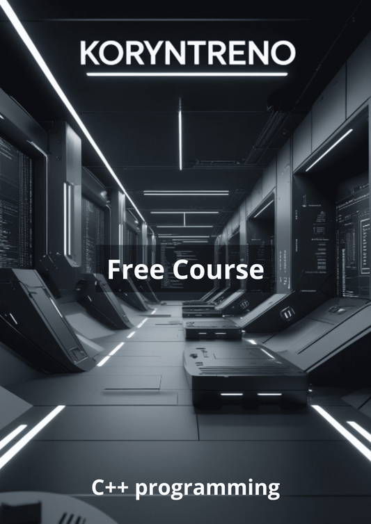 Futuristic course cover with Koryntreno branding and 'Free Course' text on a dark background.