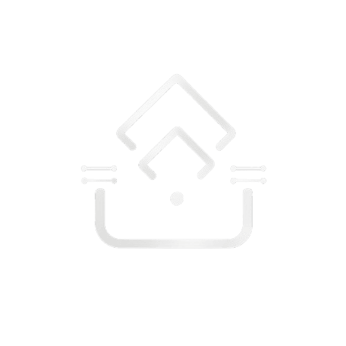 White icon of a house with a water droplet on a green background