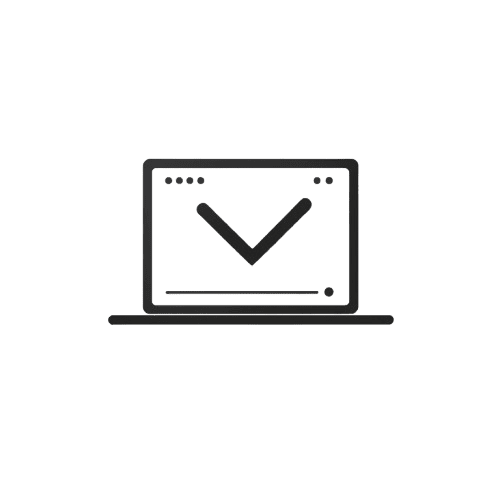 Laptop icon with a check mark on a transparent background
