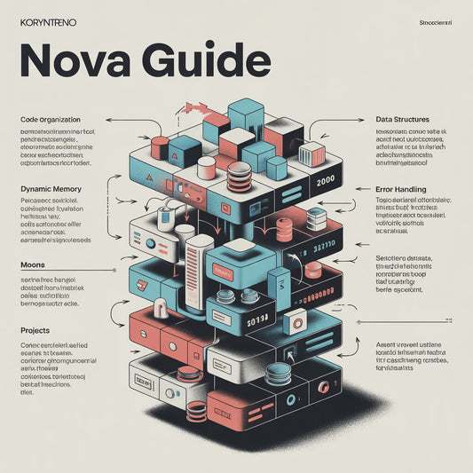 Illustration of a technical guide or manual with a futuristic design on a light background.