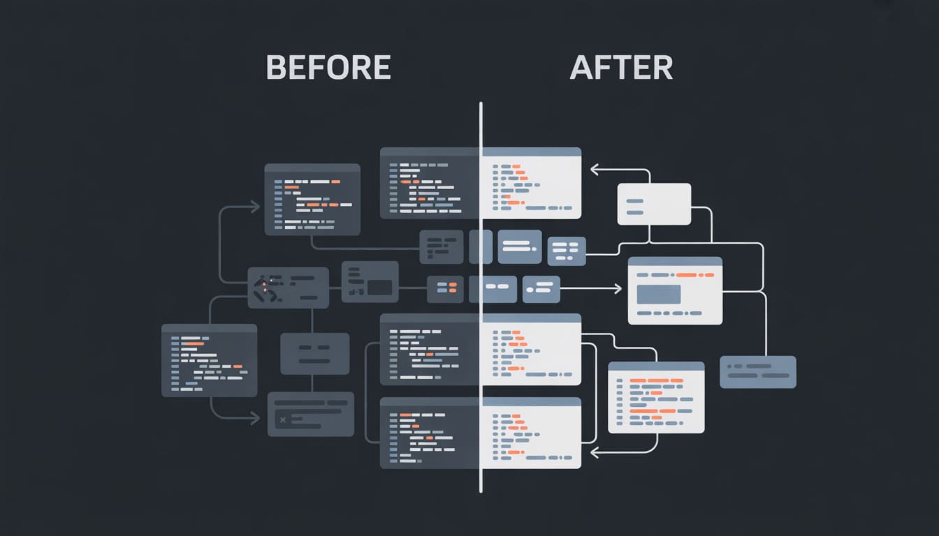 Comparison of code layout 'Before' and 'After' on a dark background